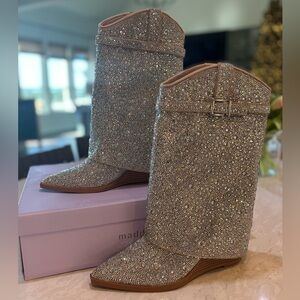 Madden Girl Joe Rhinestone Cuffed Wedge Western Dress Booties